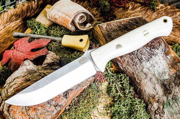 Bark River Knives: Bravo 1.25 LT - CPM 3V - White Linen Micarta - Black & Red Liners - Brass Pins