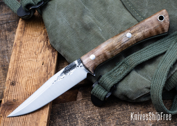 Lon Humphrey Knives: Minuteman - Forged 52100 - Dark Curly Maple - Black Liners - LH28DI003