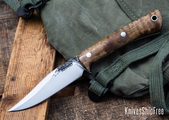 Lon Humphrey Knives: Minuteman - Forged 52100 - Dark Curly Maple - Black Liners - LH28DI019