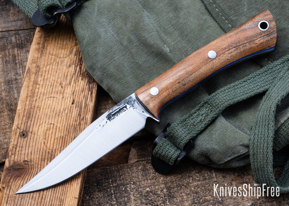 Lon Humphrey Knives: Minuteman - Forged 52100 - Willow Burl - Blue Liners - LH28DI102