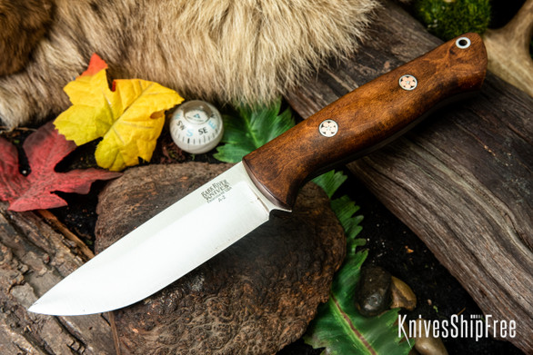 Bark River Knives: Bravo 1 - Rampless - Dark Curly Maple - Black Liners - Mosaic Pins #1