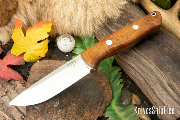 Bark River Knives: Bravo 1 - Rampless - Dark Curly Maple - Red Liners