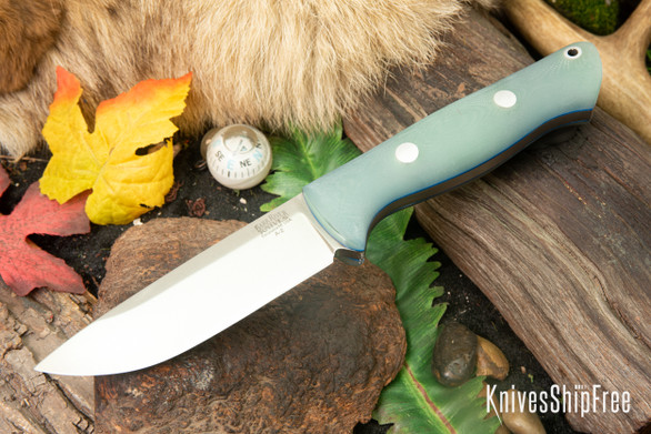 Bark River Knives: Bravo 1 - Rampless - Ghost Green Jade G-10 - Blue Liners - Matte