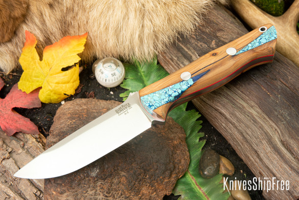 Bark River Knives: Bravo 1 - Blue Texas Fencepost - Red Liners