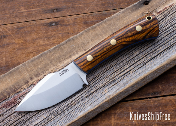 Lishen Knives: Sable - Desert Ironwood - Blue Liners - Brass Pins - AEB-L