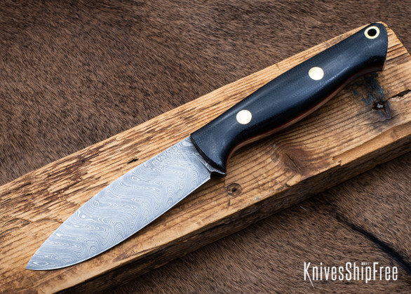 Bark River Knives: UP EDC - Black Canvas Micarta - Red Liners - Brass Pins - Boomerang Damascus