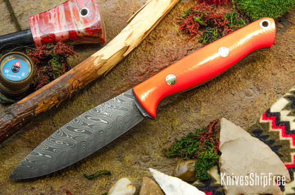 Bark River Knives: UP EDC - Blaze Orange G-10 - Black Liners - Mosaic Pins - Boomerang Damascus