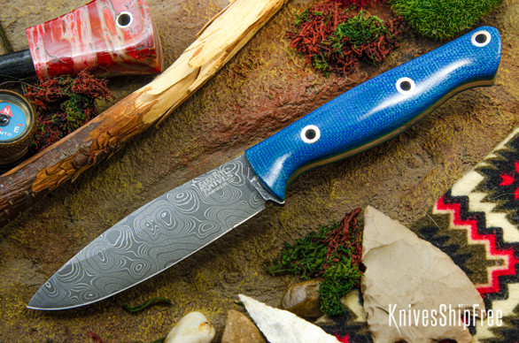 Bark River Knives: UP EDC - Blue Canvas Micarta - Toxic Green Liners - Hollow Pins - Virus Damascus