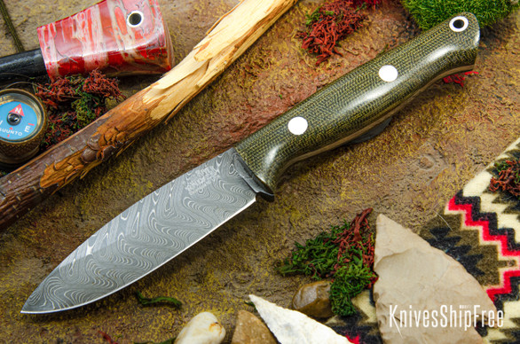 Bark River Knives: UP EDC - Green Canvas Micarta - Boomerang Damascus