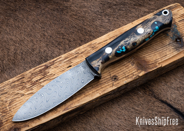 Bark River Knives: UP EDC - Gunmetal Cholla Cactus with Turquoise #2 - Boomerang Damascus