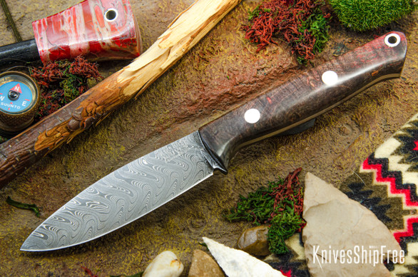 Bark River Knives: UP EDC - Hellfire Tigertail Maple Burl - Boomerang Damascus