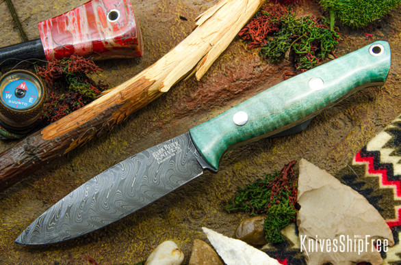 Bark River Knives: UP EDC - Mint Tigertail Maple Burl #1 - Boomerang Damascus