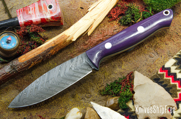 Bark River Knives: UP EDC - Purple G-10 - Sea Blue Liners - Boomerang Damascus