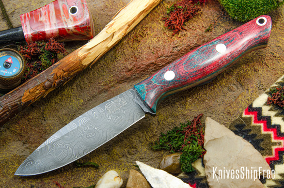 Bark River Knives: UP EDC - Red & Teal Tigertail Maple Burl - Virus Damascus