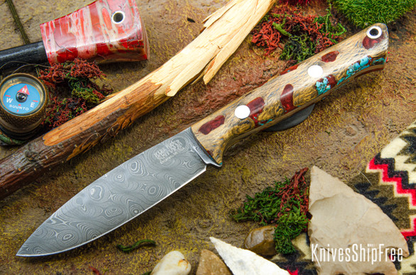 Bark River Knives: UP EDC - Red Cholla Cactus with Turquoise #1 - Virus Damascus