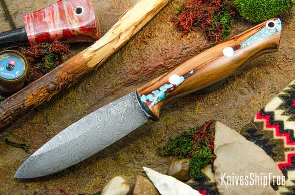 Bark River Knives: UP EDC - Red Texas Fencepost - Boomerang Damascus