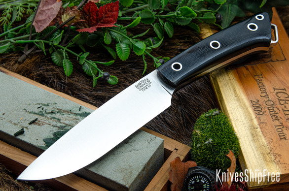 Bark River Knives: Fox River II LT - CPM 3V - Black Canvas Micarta - Hollow Pins