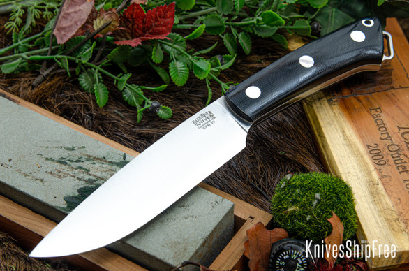 Bark River Knives: Fox River II LT - CPM 3V - Black Canvas Micarta - White Liners