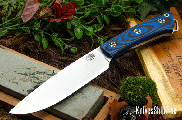 Bark River Knives: Fox River II LT - CPM 3V - Blue & Black Suretouch - Matte - Mosaic Pins