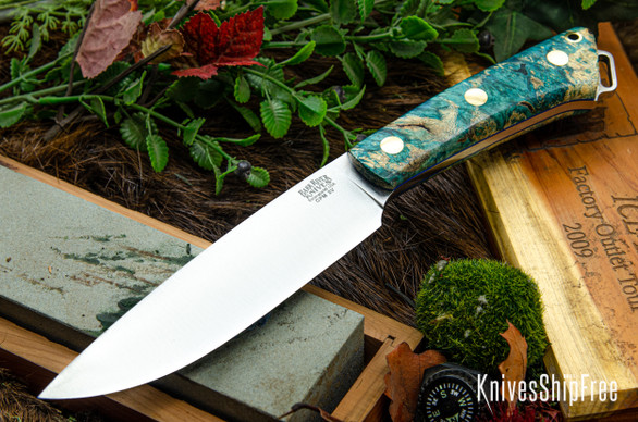 Bark River Knives: Fox River II LT - CPM 3V - Blue & Gold Burl - Blue Liners - Brass Pins