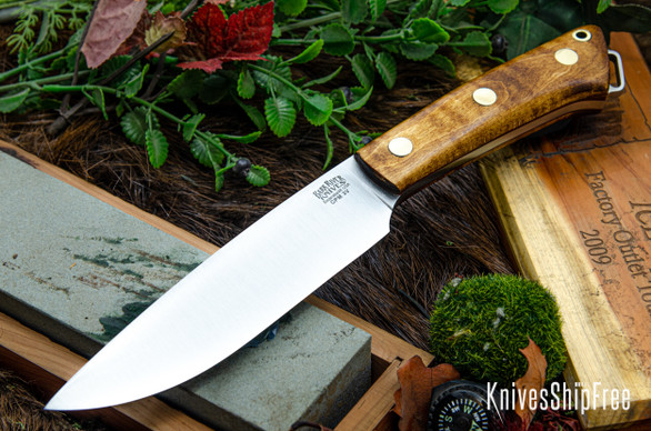 Bark River Knives: Fox River II LT - CPM 3V - Dark Curly Maple - Red Liners - Brass Pins