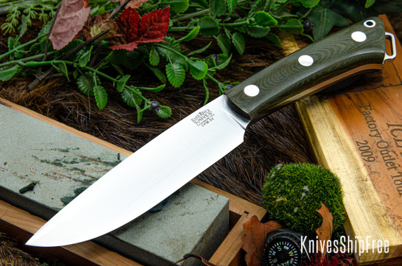 Bark River Knives: Fox River II LT - CPM 3V - Green Linen Micarta