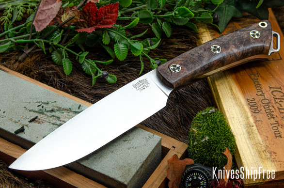 Bark River Knives: Fox River II LT - CPM 3V - Cocoa Maple Burl - Mosaic Pins