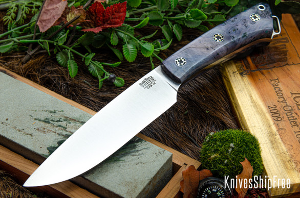 Bark River Knives: Fox River II LT - CPM 3V - Baby Blue Maple Burl - Mosaic Pins