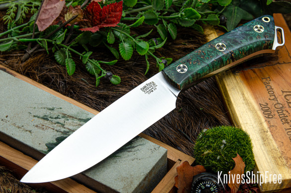 Bark River Knives: Fox River II LT - CPM 3V - Emerald Green Maple Burl - Mosaic Pins