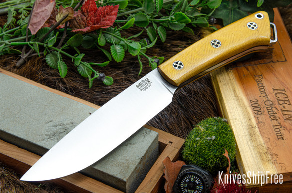 Bark River Knives: Fox River II LT - CPM 3V - Natural Canvas Micarta - Black Liners - Mosaic Pins