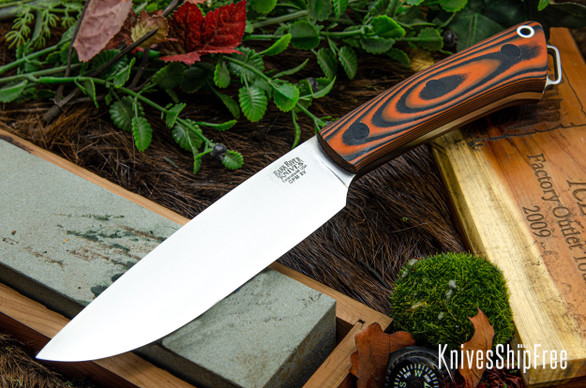 Bark River Knives: Fox River II LT - CPM 3V - Orange & Black Suretouch - Matte - Black Liners & Pins
