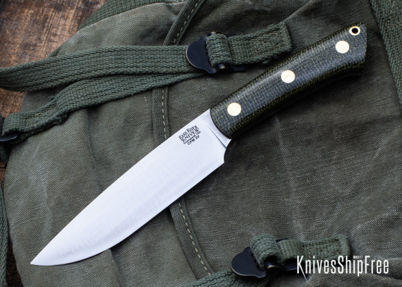 Bark River Knives: Fox River II LT - CPM 3V - Evergreen Burlap Micarta - Brass Pins - No Lanyard