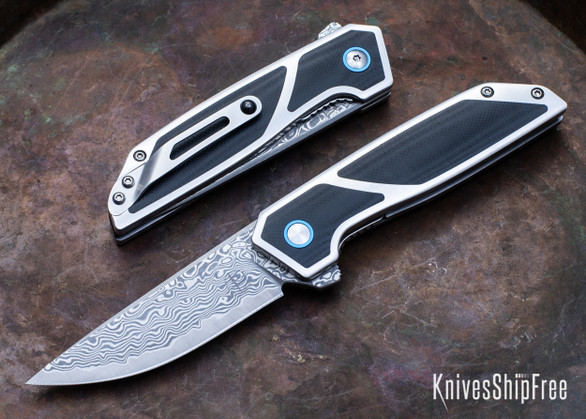 Begg Knives: Diamici Flipper - Stainless Steel Frame - Black G-10 Inlays - Liner Lock - Damascus