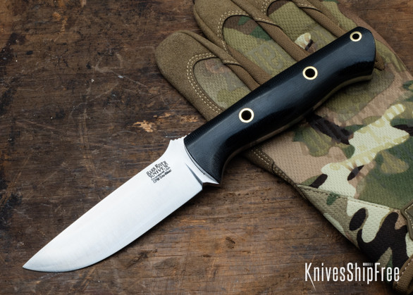 Bark River Knives: Bravo 1 - CPM CruWear - Black Canvas Micarta - Gray Liner - Hollow Brass Pins