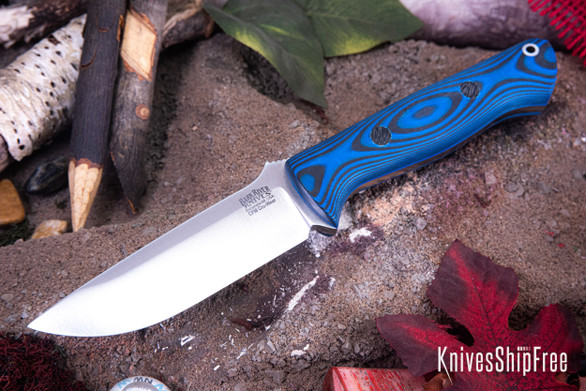 Bark River Knives: Bravo 1 - CPM CruWear - Blue & Black Suretouch - Matte - Blue Liners - Black Pins