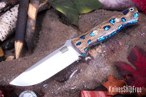 Bark River Knives: Bravo 1 - CPM CruWear - Blue Cholla Cactus with Turquoise - Blue Liners - Mosaic Pins
