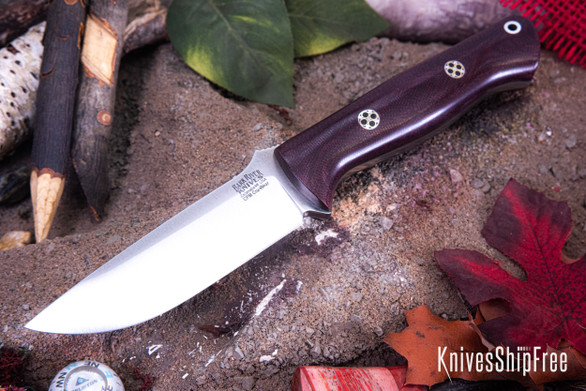 Bark River Knives: Bravo 1 - CPM CruWear - Burgundy Canvas Micarta - Black Liners - Mosaic Pins