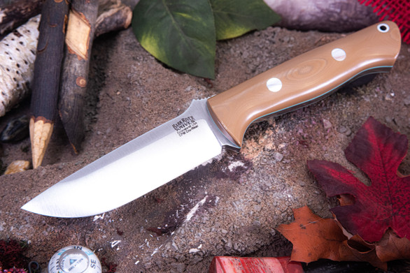 Bark River Knives: Bravo 1 - CPM CruWear - Coyote Brown G-10 - Sea Blue Liners