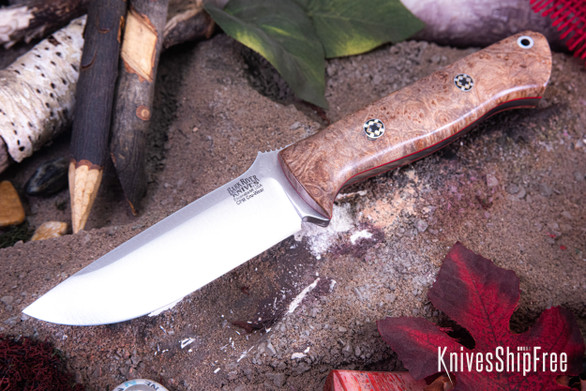 Bark River Knives: Bravo 1 - CPM CruWear - Natural Maple Burl - Red Liners - Mosaic Pins