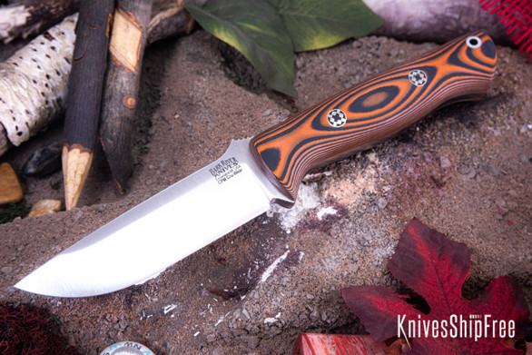 Bark River Knives: Bravo 1 - CPM CruWear - Orange & Black Suretouch - Matte - Mosaic Pins