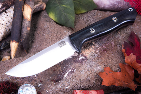 Bark River Knives: Bravo 1 - CPM CruWear - Rampless - Black Canvas Micarta - Mosaic Pins
