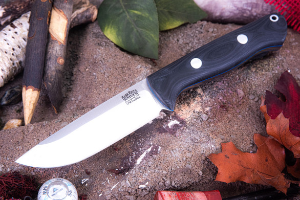 Bark River Knives: Bravo 1 - CPM CruWear - Rampless - Black Suretouch - Matte - Blue Glow Liner