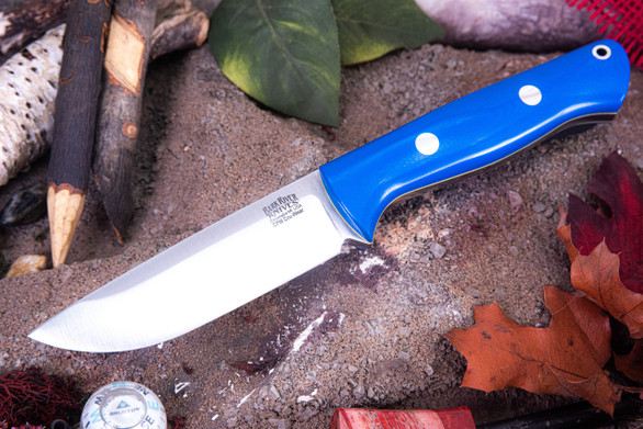 Bark River Knives: Bravo 1 - CPM CruWear - Rampless - Blue Glow G-10 - Yellow Liners