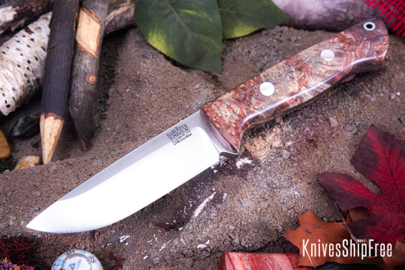 Bark River Knives: Bravo 1 - CPM CruWear - Rampless - Brick Red & Tan Maple Burl