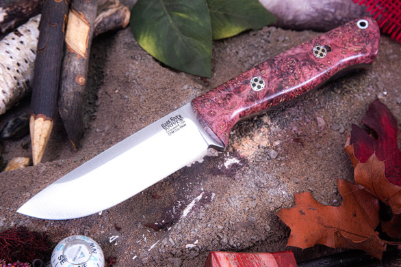 Bark River Knives: Bravo 1 - CPM CruWear - Rampless - Cherry & Black Maple Burl - Mosaic Pins