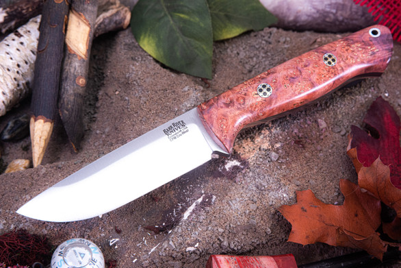 Bark River Knives: Bravo 1 - CPM CruWear - Rampless - Rose Maple Burl - Mosaic Pins
