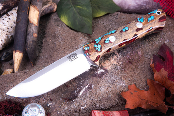 Bark River Knives: Bravo 1 - CPM CruWear - Rampless - Red Cholla Cactus with Turquoise #1