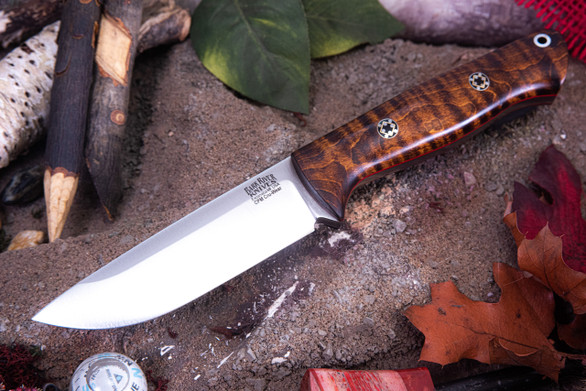 Bark River Knives: Bravo 1 - CPM CruWear - Rampless - Dark Curly Maple - Red Liners - Mosaic Pins #3