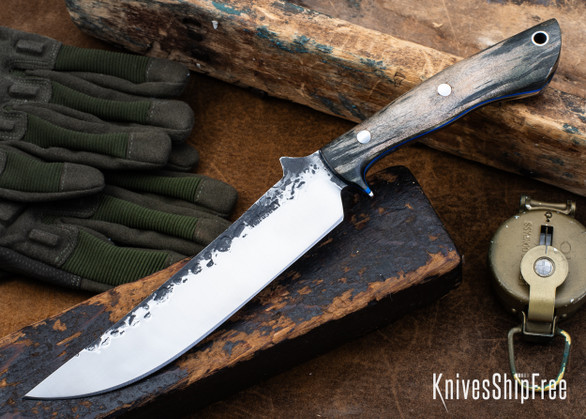 Lon Humphrey Knives: Viper - Forged 52100 - Storm Maple - Blue Liners - LH24HI020