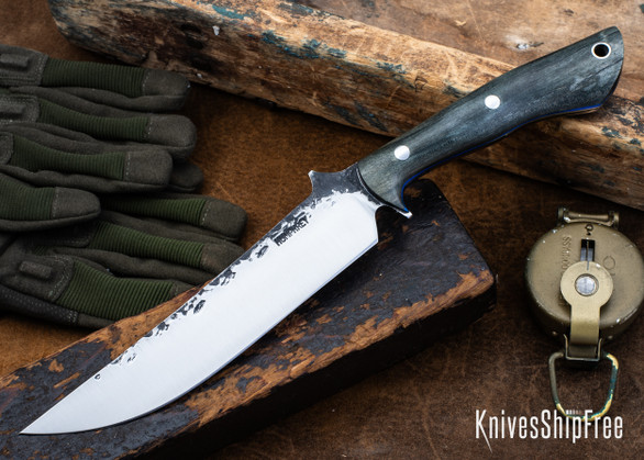 Lon Humphrey Knives: Viper - Forged 52100 - Storm Maple - Blue Liners - LH24HI021